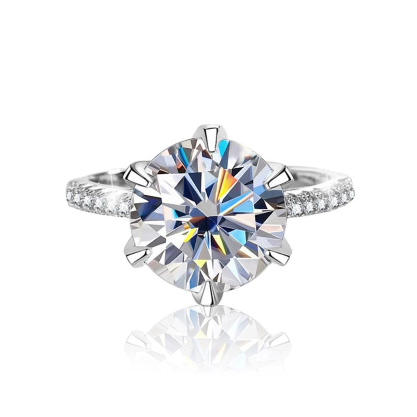 6-Prong Round Engagement Ring in 925 Sterling Silver / 5ct Moissanite or CZ Engagement Ring / Solitaire Moissanite Ring / Gold Promise Ring