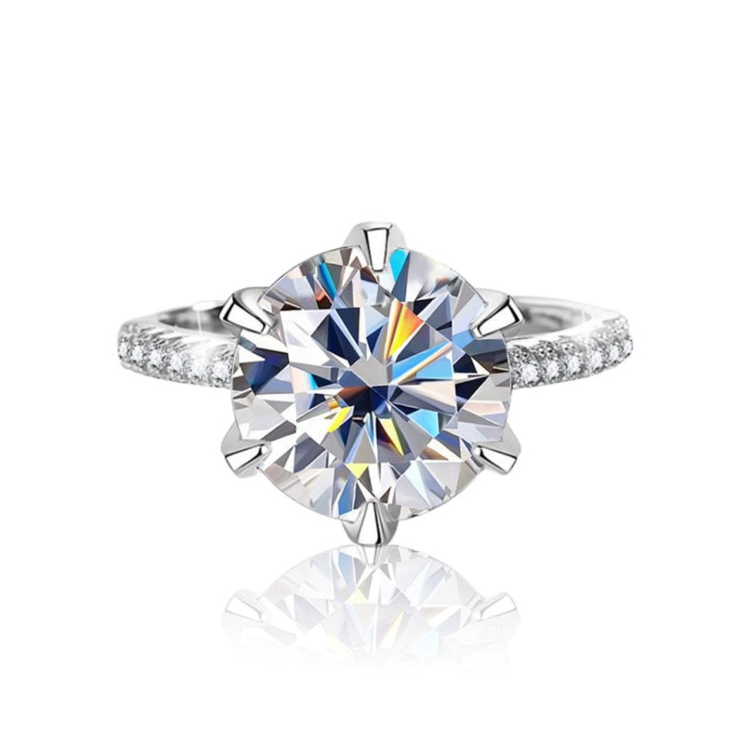 6-Prong Round Engagement Ring in 925 Sterling Silver / 5ct Moissanite or CZ Engagement Ring / Solitaire Moissanite Ring / Gold Promise Ring