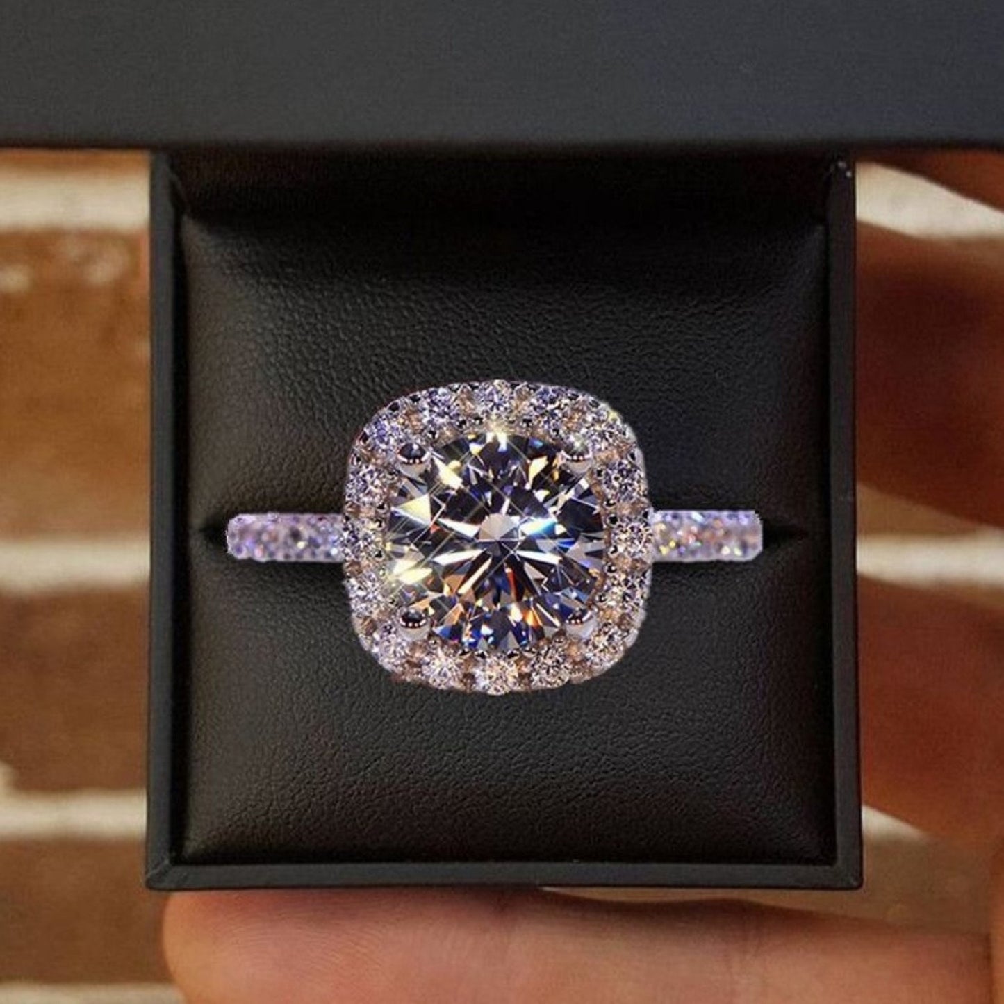 2 Carat Halo Engagement Ring \ Cushion Cut Simulated Diamond \ Statement Ring Sterling Silver 925 Classic Timeless Promise Wedding Ring