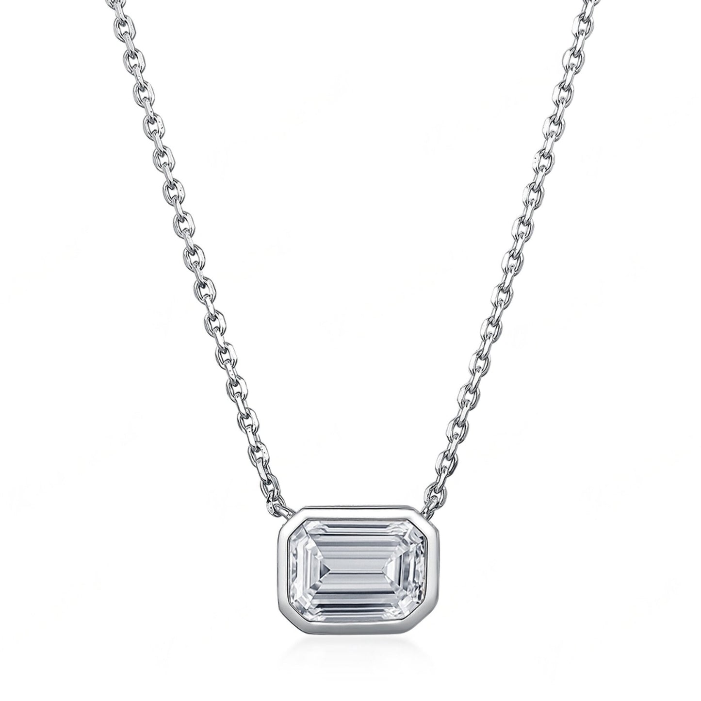 2.0ct Emerald cut Moissanite Necklace, Soild 925 silver Necklace, Moissanite Pendant, Moissanite Chain Necklace, Single Diamond Nekclace