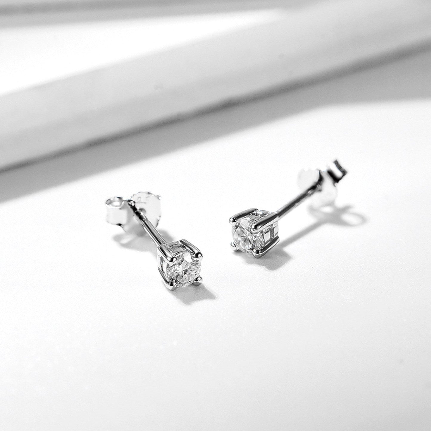 Moissanite Stud Earrings, Solid 925 Sterling Silver with Rhodium Plating, Dainty Stud Earrings for Women