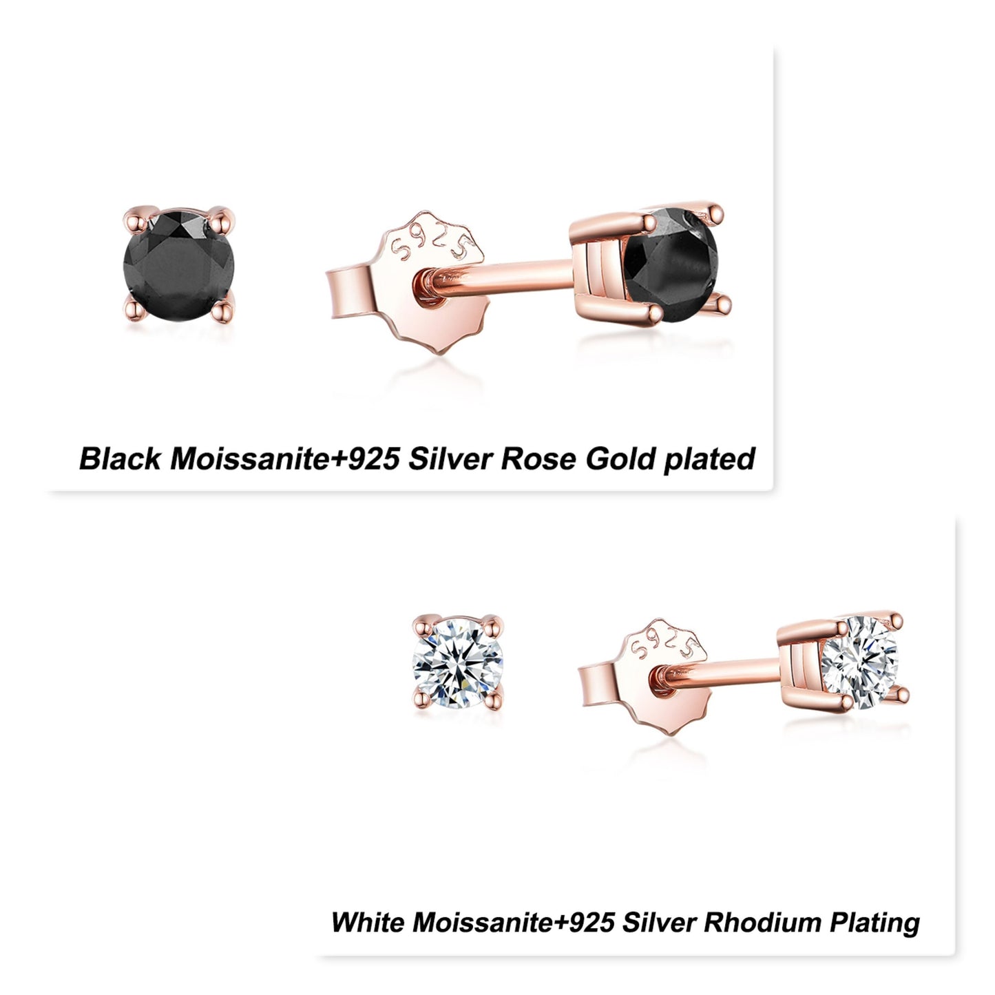 Moissanite Stud Earrings, Solid 925 Sterling Silver with Rhodium Plating, Dainty Stud Earrings for Women