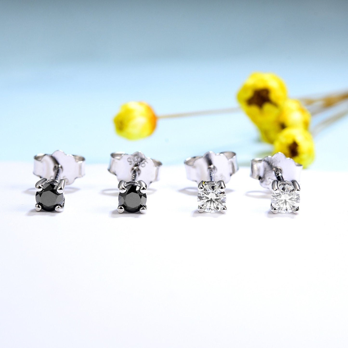 Moissanite Stud Earrings, Solid 925 Sterling Silver with Rhodium Plating, Dainty Stud Earrings for Women