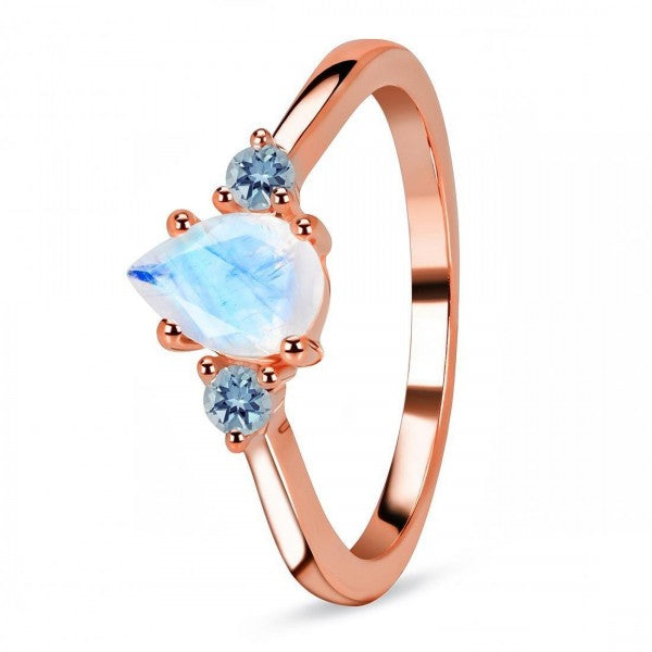 Delicate Moonstone Drop Ring with Blue Topaz Accent | Perfect for a Sparkling Night Out