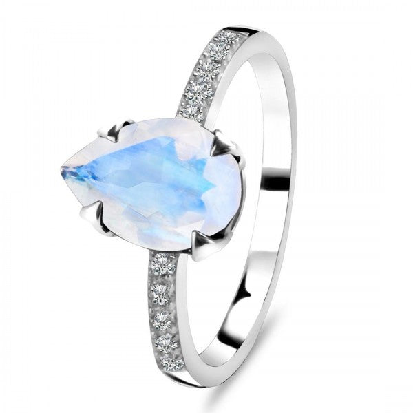 Elegant Moonstone Drop Ring | Accented with White Topaz | Handpicked Gemstone Jewelry