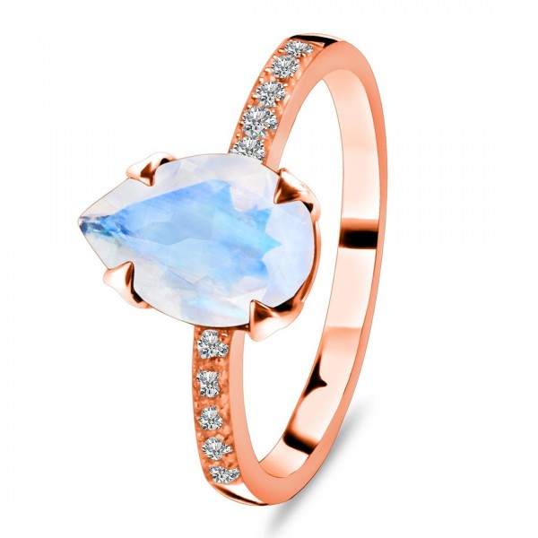Elegant Moonstone Drop Ring | Accented with White Topaz | Handpicked Gemstone Jewelry