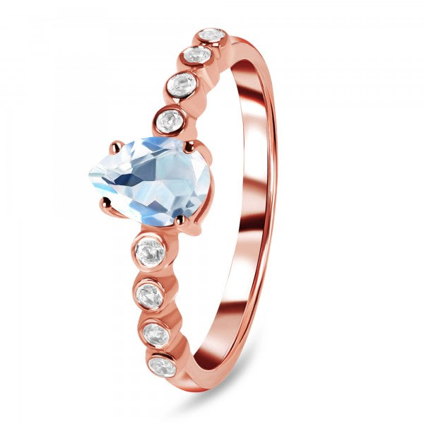Delicate Moonstone Drop Ring with White Topaz Accent | A Blend of Romance, Intuition, and Style