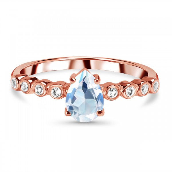 Delicate Moonstone Drop Ring with White Topaz Accent | A Blend of Romance, Intuition, and Style