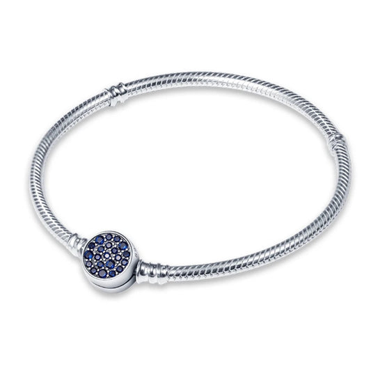 Blue DIsk Silver Charm Bracelet