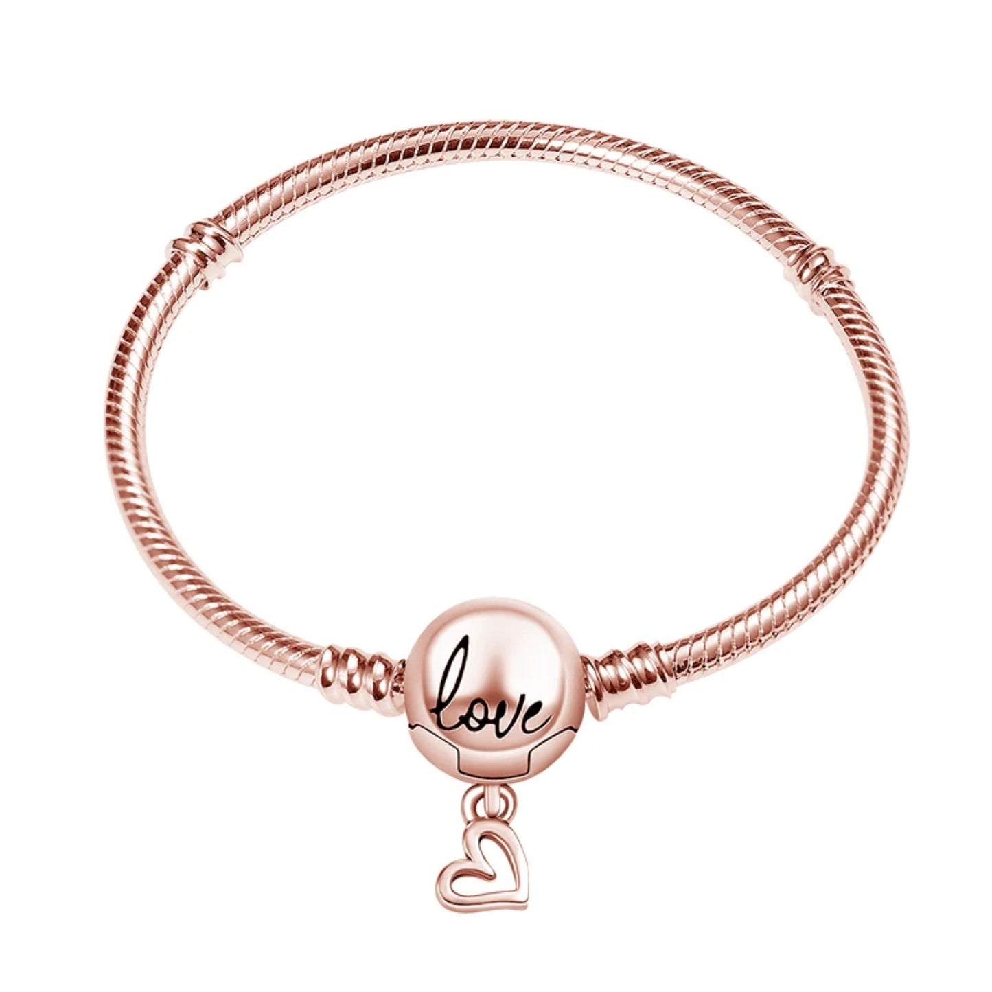 Rose Gold Love Charm Bracelet with Heart Pendant