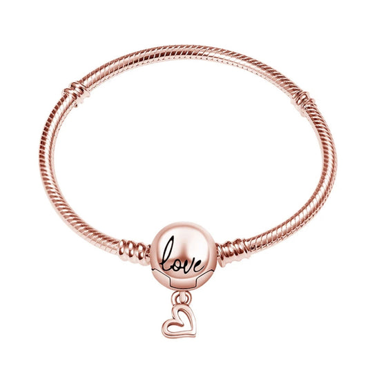 Rose Gold Love Charm Bracelet with Heart Pendant