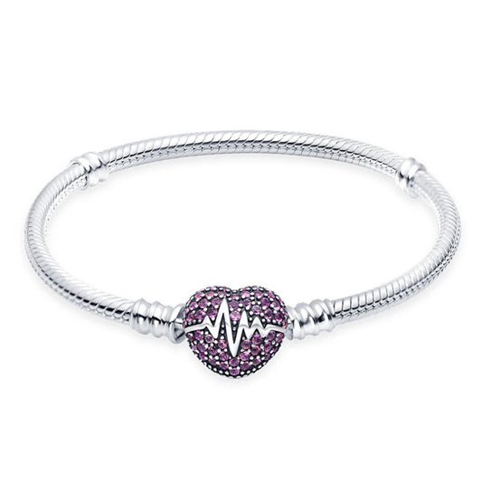 Heart Pulse Charm Silver Bracelet