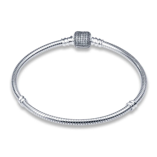 Silver Charm Bracelet with Zircon Clasp