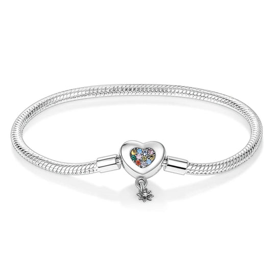 Sterling Silver Charm Bracelet with Zircon Heart