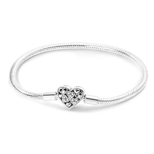 Heart With Stars Silver Charm Bracelet