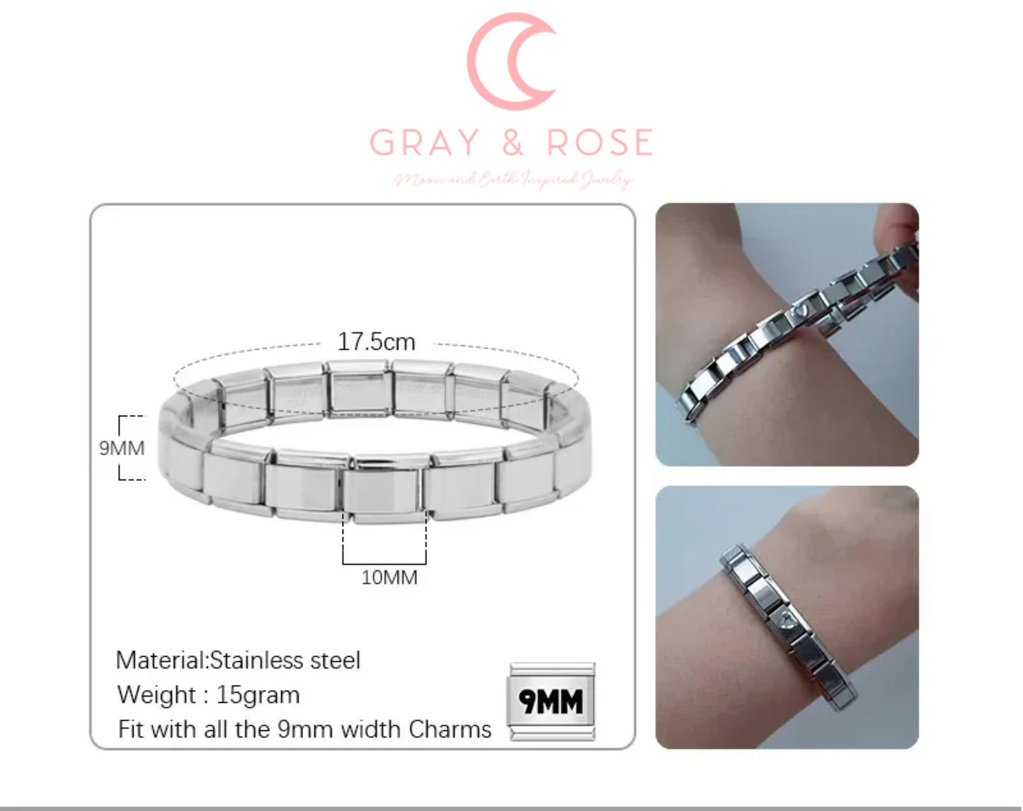 Gray Italian Charm Bracelet