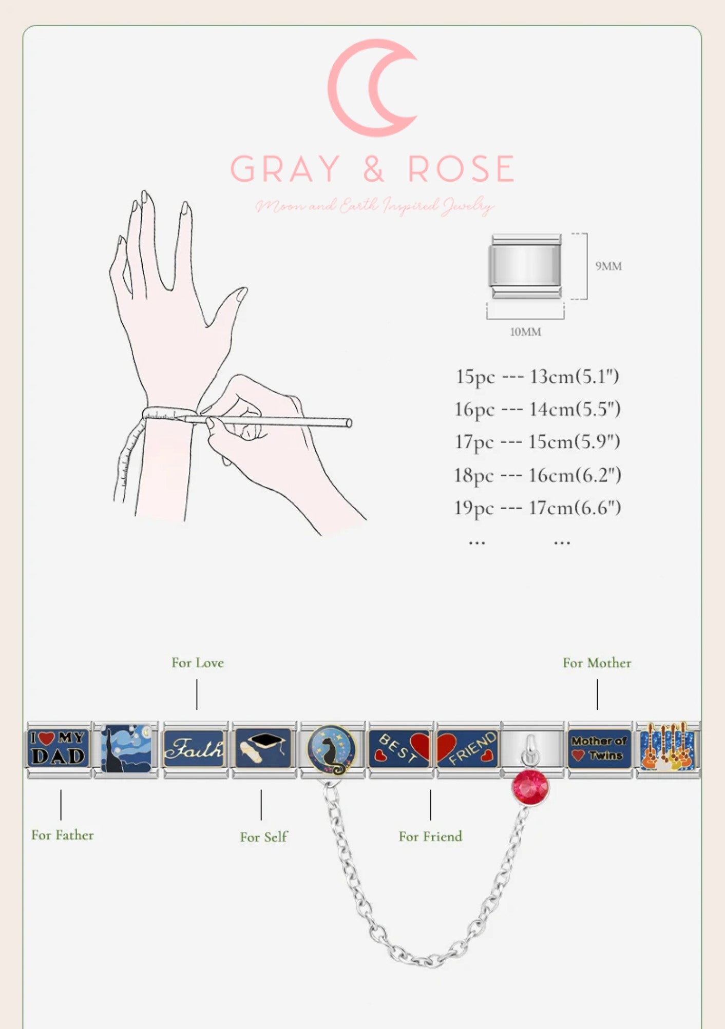 Gray Italian Charm Bracelet