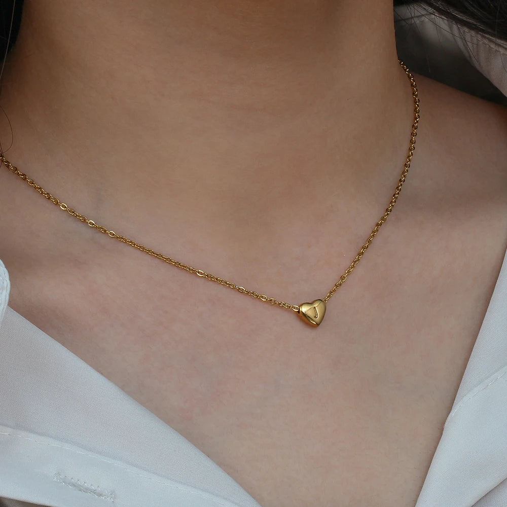 Gold Heart Initial Necklace