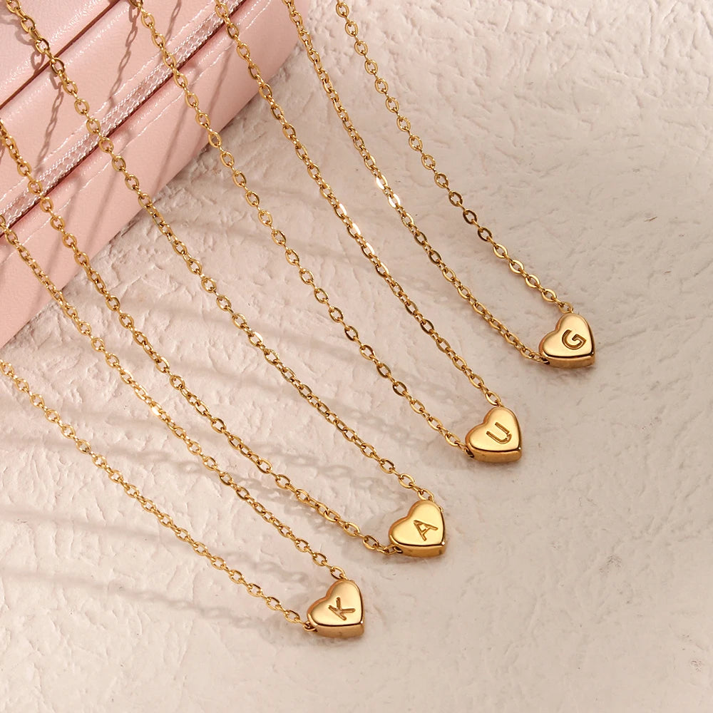 Gold Heart Initial Necklace