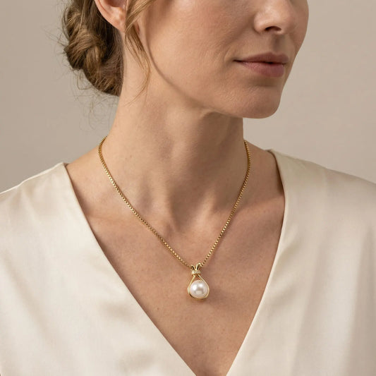 Elegant Gold Stainless Steel Faux Pearl Pendant Necklace – Minimalist Women's Choker Jewelry