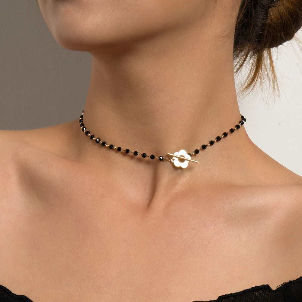 Black or White Beaded Choker with gold clasp