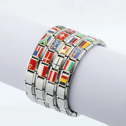 Italian Charm Bracelet Links - Country Flags Collection - Revisit Your Favorite Moments