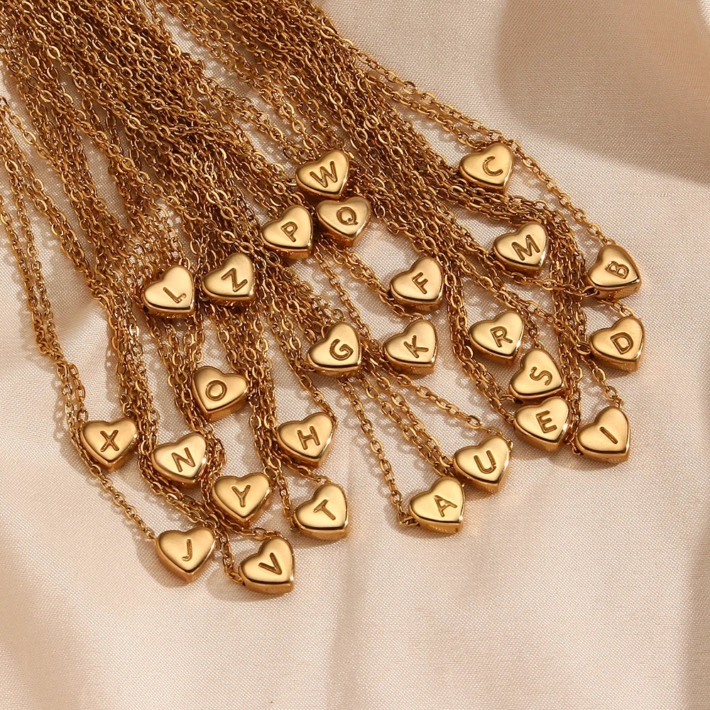 Gold Heart Initial Necklace