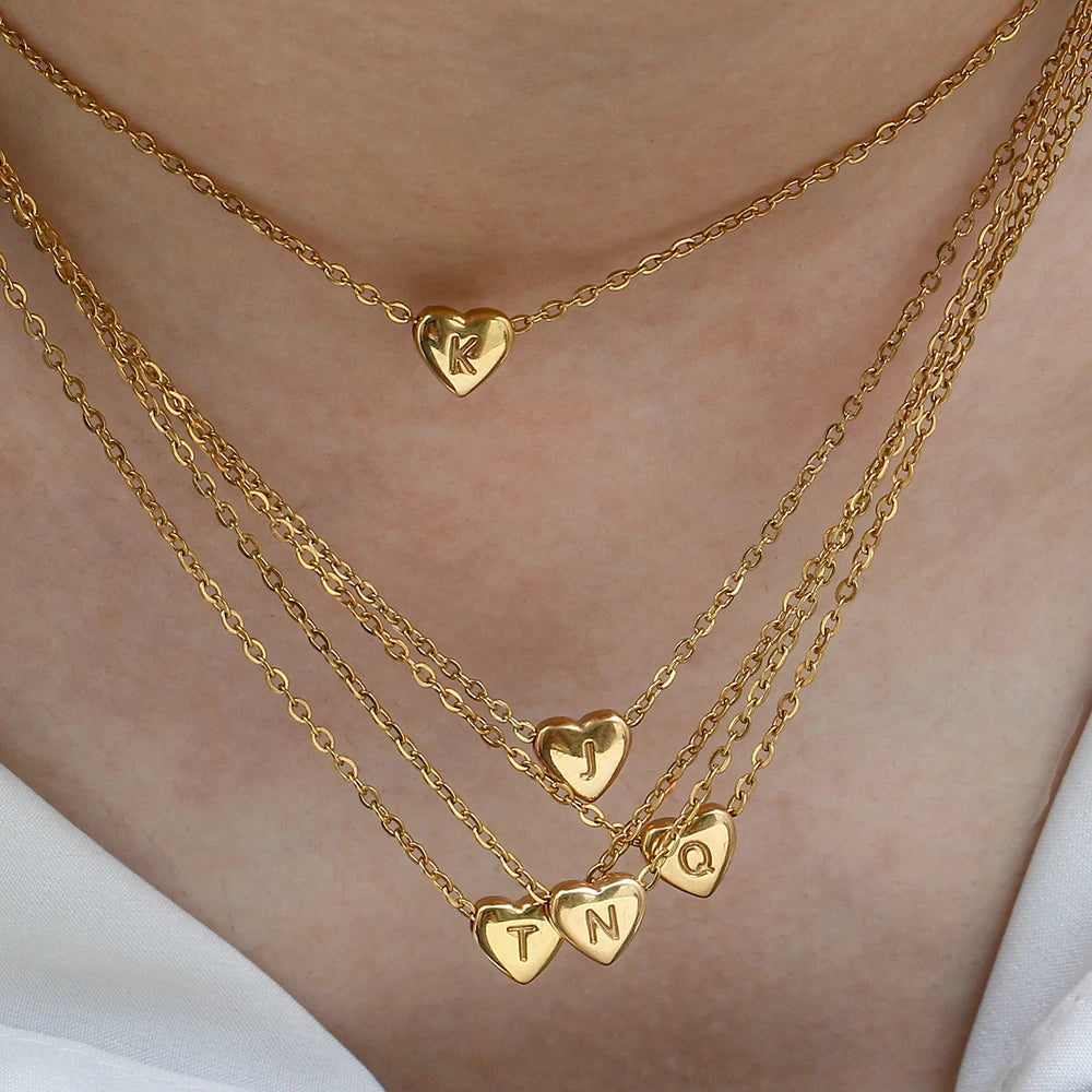 Gold Heart Initial Necklace