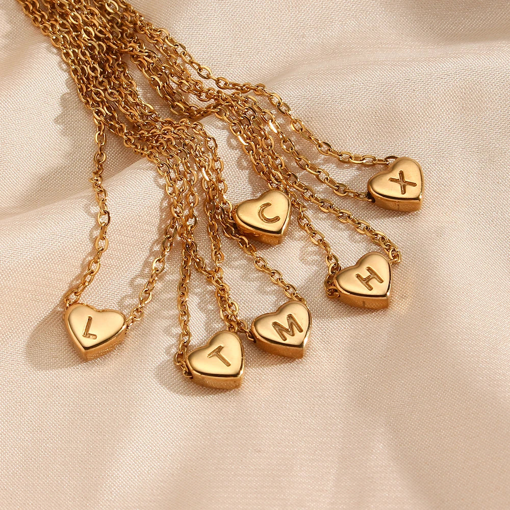 Gold Heart Initial Necklace