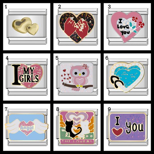 10 Love Italian Bracelet Charms - My Girls. I love you, Angel , Heart ,Cats - Perfect gift for her