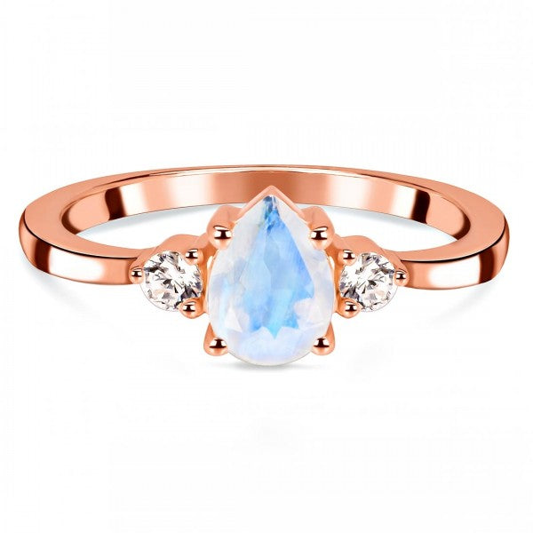 Delicate Moonstone Ring with White Topaz Side Stones | Embrace Romance, Intuition, and Elegance