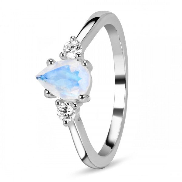 Delicate Moonstone Ring with White Topaz Side Stones | Embrace Romance, Intuition, and Elegance