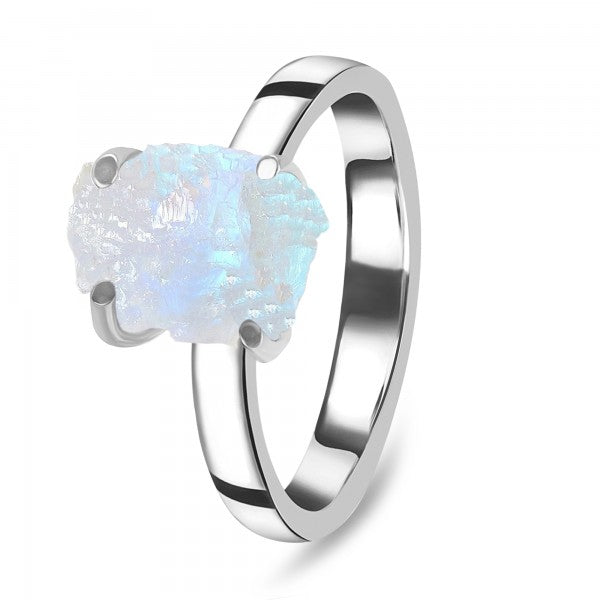 Raw Moonstone Flat Ring in 925 Sterling Silver