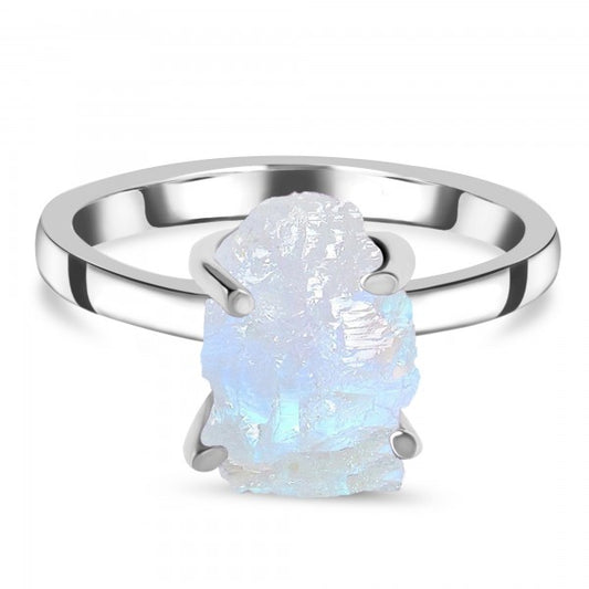 Raw Moonstone Flat Ring in 925 Sterling Silver
