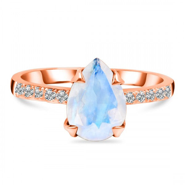 Elegant Moonstone Drop Ring | Accented with White Topaz | Handpicked Gemstone Jewelry