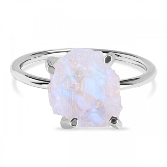 Raw Moonstone Loop Ring in 925 Sterling Silver