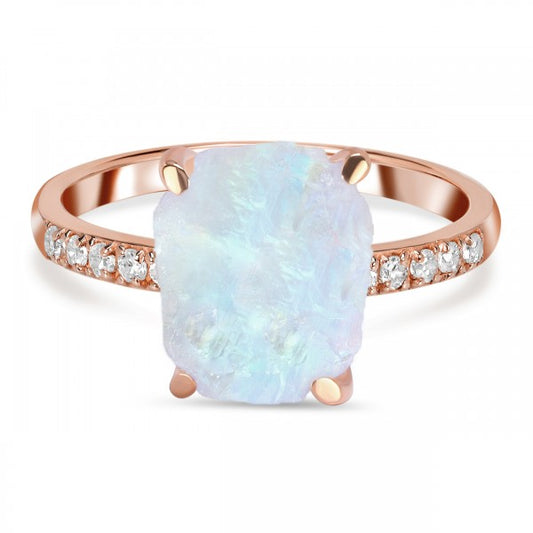 Raw Crystal Moonstone and White Topaz Ring
