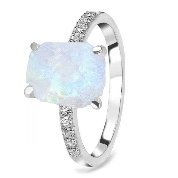 Raw Crystal Moonstone and White Topaz Ring