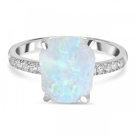 Raw Crystal Moonstone and White Topaz Ring