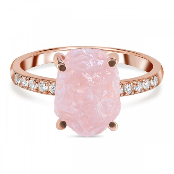 Raw Rose Quartz Ring in 925 Sterling Silver