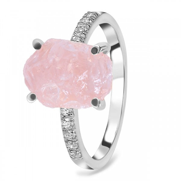 Raw Rose Quartz Ring in 925 Sterling Silver