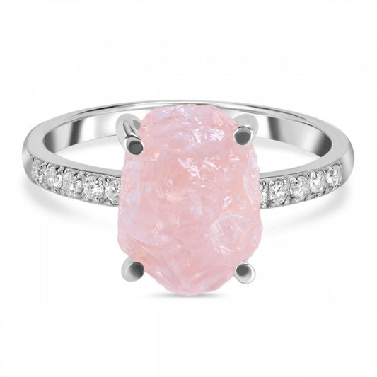 Raw Rose Quartz Ring in 925 Sterling Silver