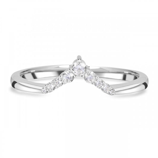 Elegant White Topaz V-Shape Stackable Ring in 925 Sterling Silver