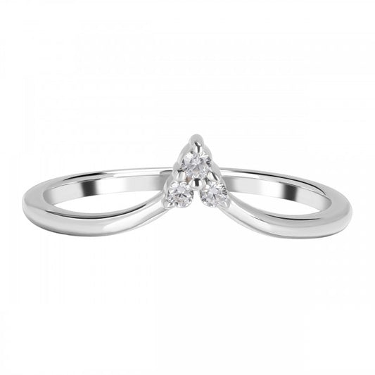 Dainty V-Shaped White Topaz Stackable Ring in 925 Sterling Silver