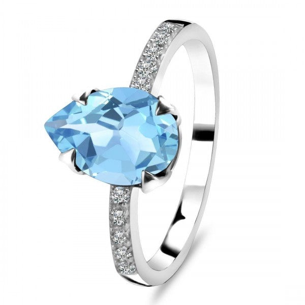 Elegant Pear Shaped Blue Topaz Engagement Ring in 925 Sterling Silver