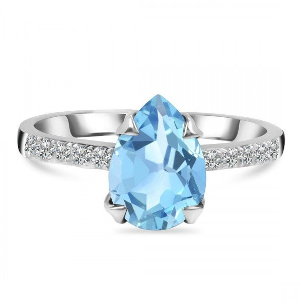 Elegant Pear Shaped Blue Topaz Engagement Ring in 925 Sterling Silver