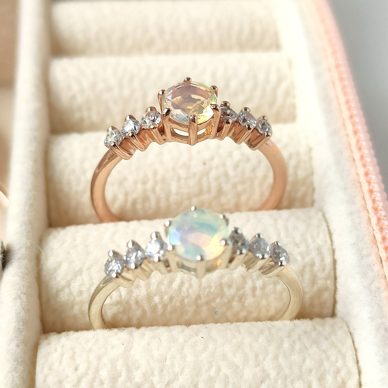 Rose Gold Opal Ring \ Opal Ring \ Round-Cut Opal Ring \ 925 Sterling Silver \ Natural Opal Ring \ Handmade ring