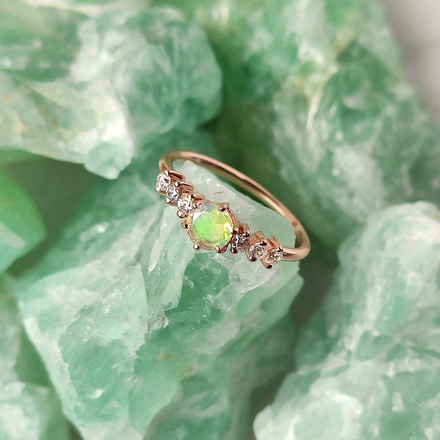 Rose Gold Opal Ring \ Opal Ring \ Round-Cut Opal Ring \ 925 Sterling Silver \ Natural Opal Ring \ Handmade ring