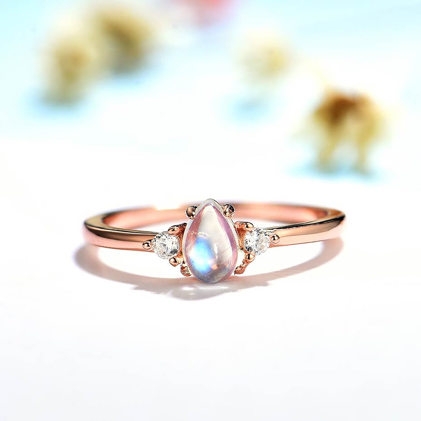 Rose Gold Moonstone Ring \ Moonstone  Ring \ Pear Cut Moonstone Ring \ 925 Sterling Silver \ Oval Moonstone Ring \ Handmade ring