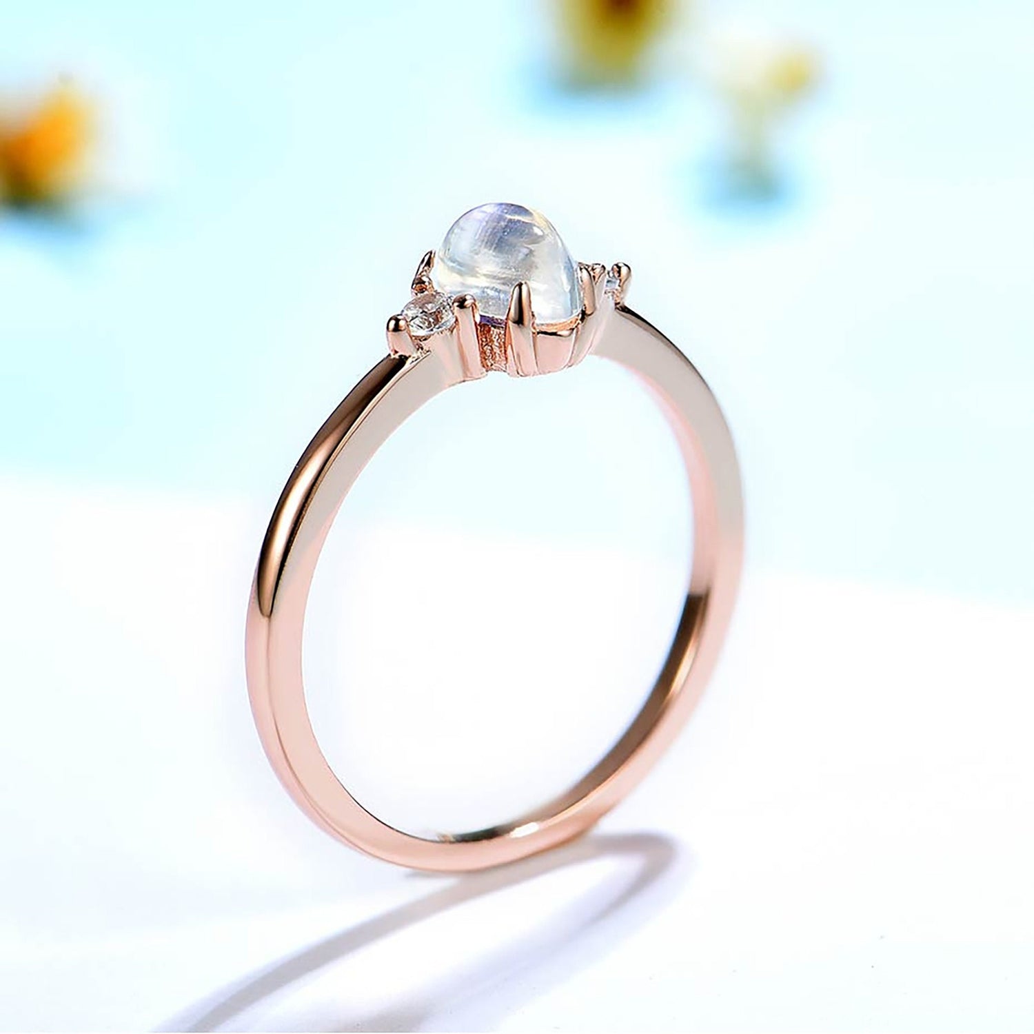 Rose Gold Moonstone Ring \ Moonstone  Ring \ Pear Cut Moonstone Ring \ 925 Sterling Silver \ Oval Moonstone Ring \ Handmade ring